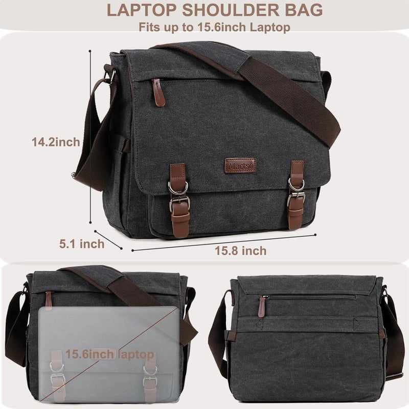 Mactso Canvas Messenger Bag for Men Women,Travel Satchel Shoulder bag 15.6 Inch Laptop Bag briefcase Business - Image 2